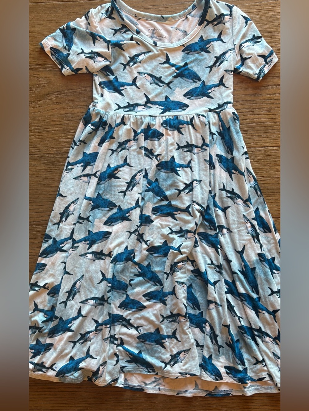 Posh Peanut Blue Shark-Print Circle Girls Skater Dress